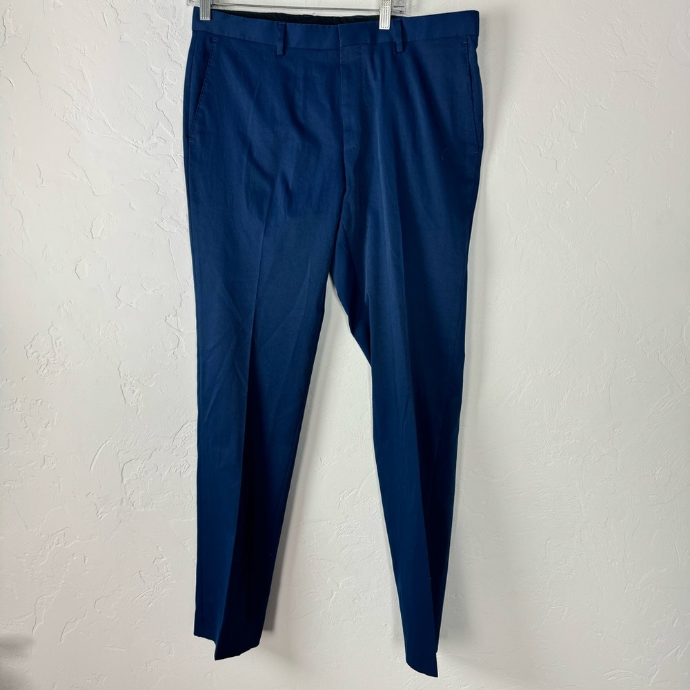 Hugo Boss Dress Pants Slim Fit Solid Dark Navy Blue Pleated Office‎ Career